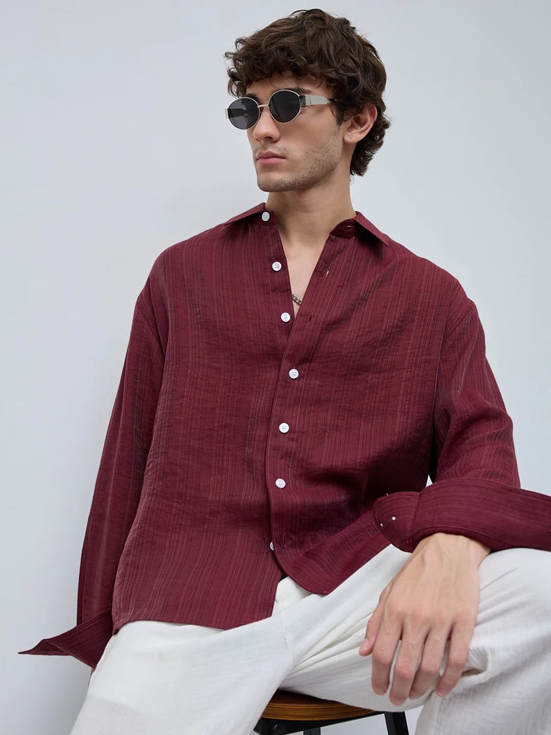 Crimpson Red Pin Striped Boxy Fit Crop shirt - Image 4