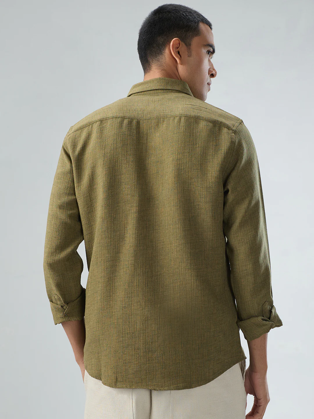 Crocodile Green Slub Textured Shirt - Image 6
