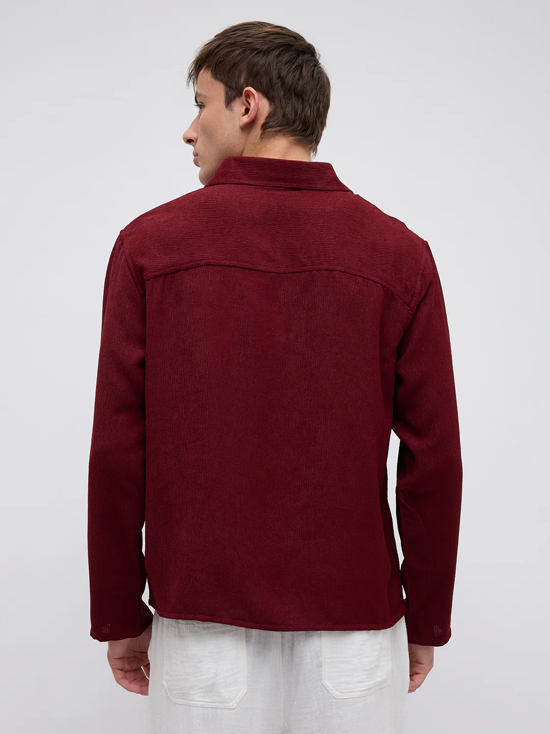 Currant Red Crepe Oversized Polo Shirt - Image 7