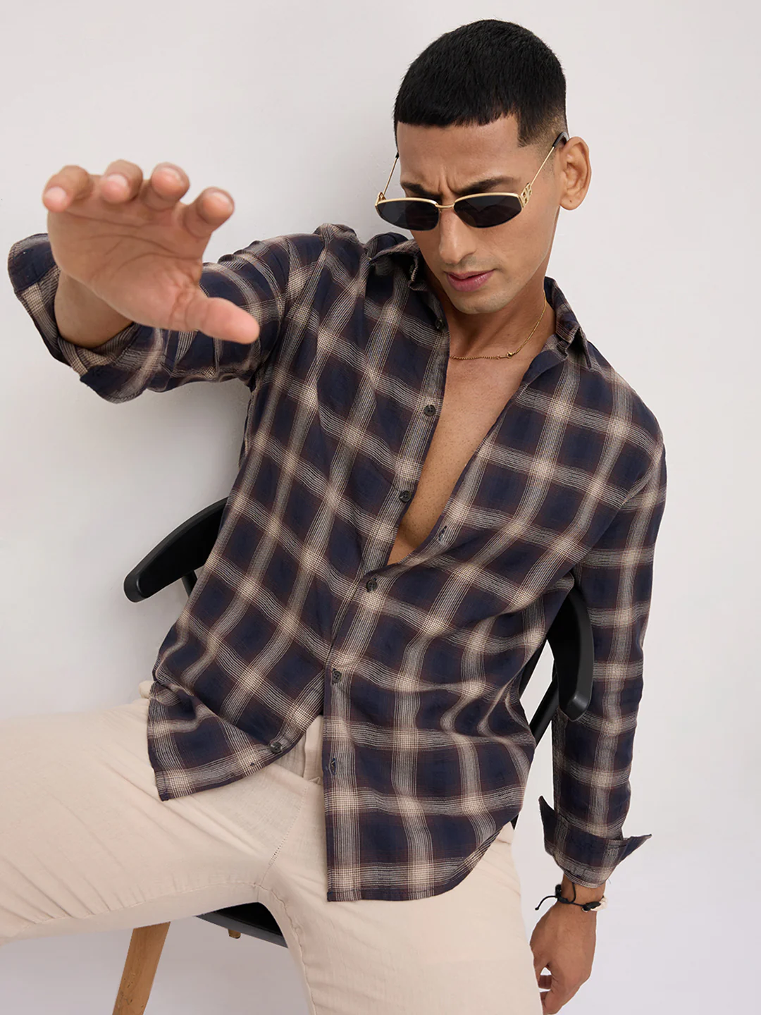 Deep Cocoa Contrast Windowpane Checks Shirt