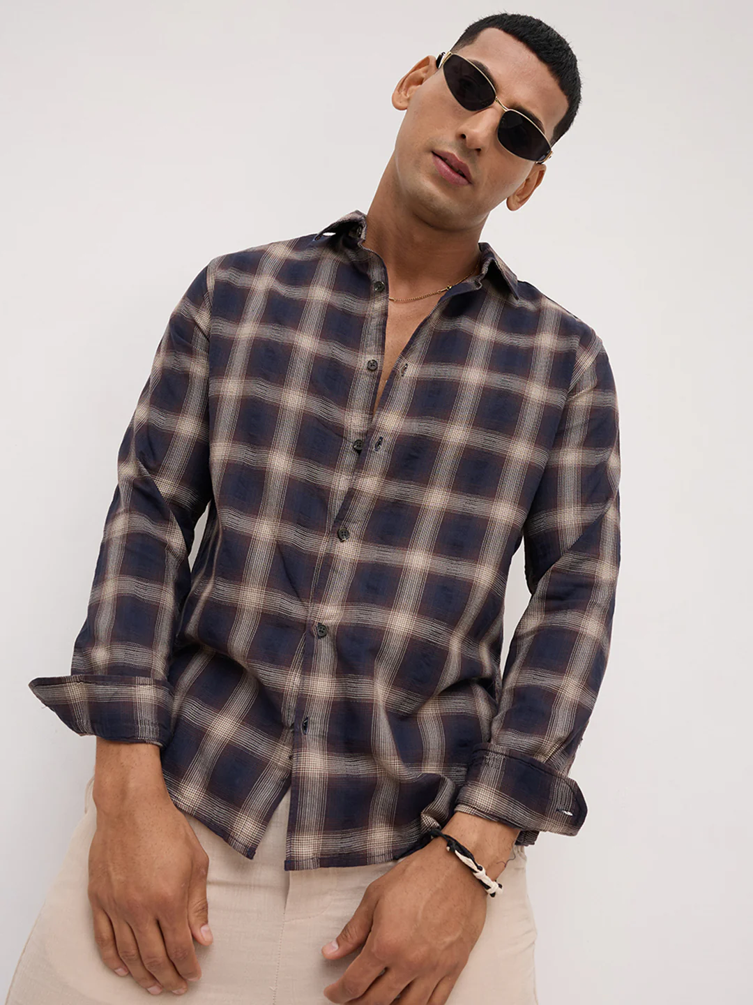 Deep Cocoa Contrast Windowpane Checks Shirt - Image 2