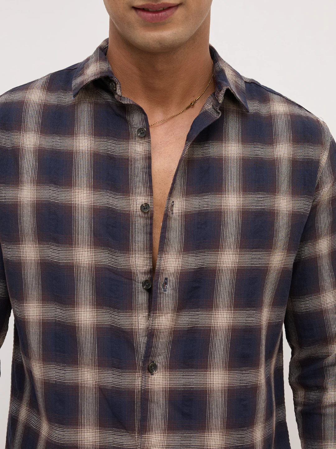 Deep Cocoa Contrast Windowpane Checks Shirt - Image 3