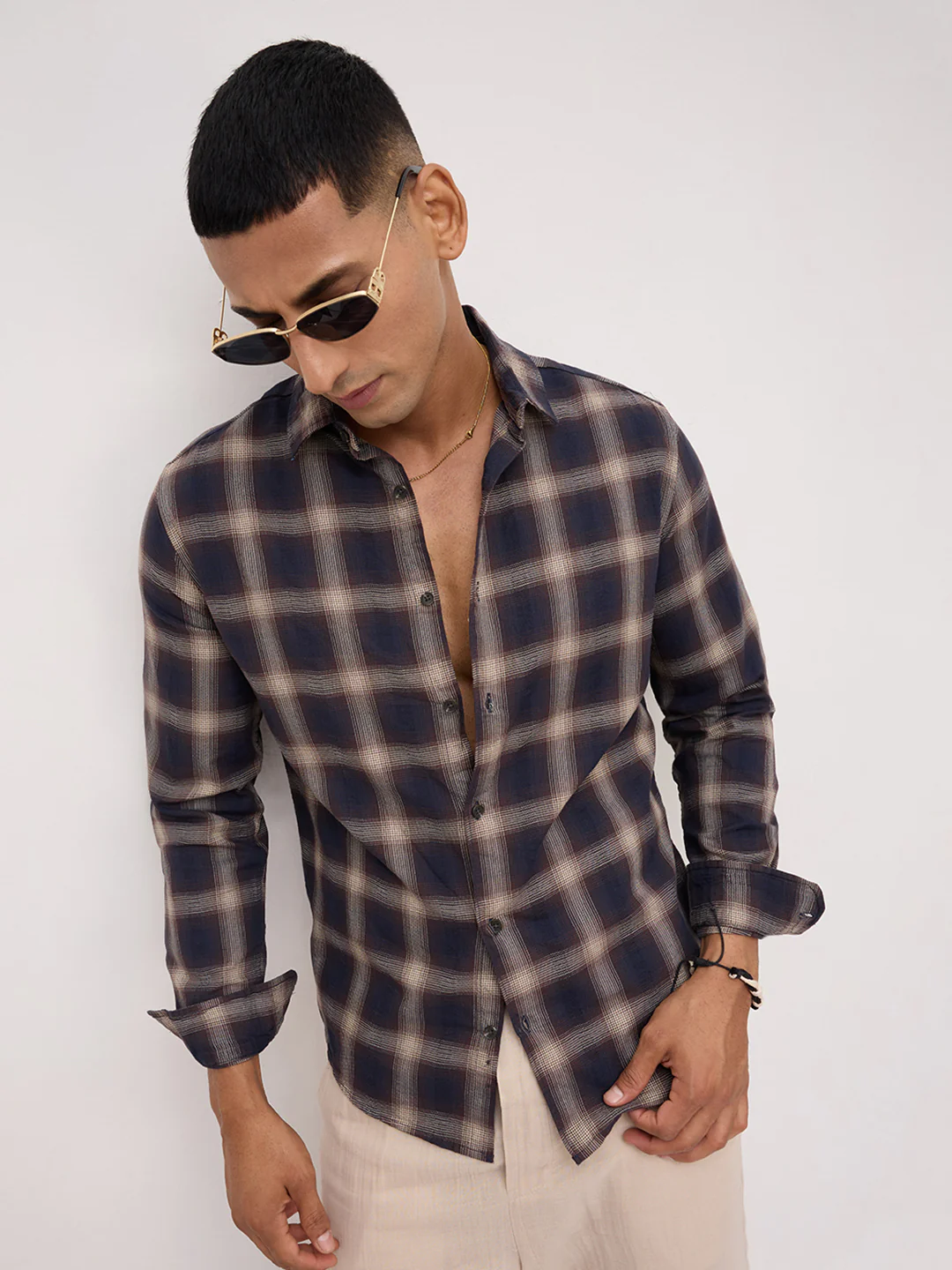 Deep Cocoa Contrast Windowpane Checks Shirt - Image 4