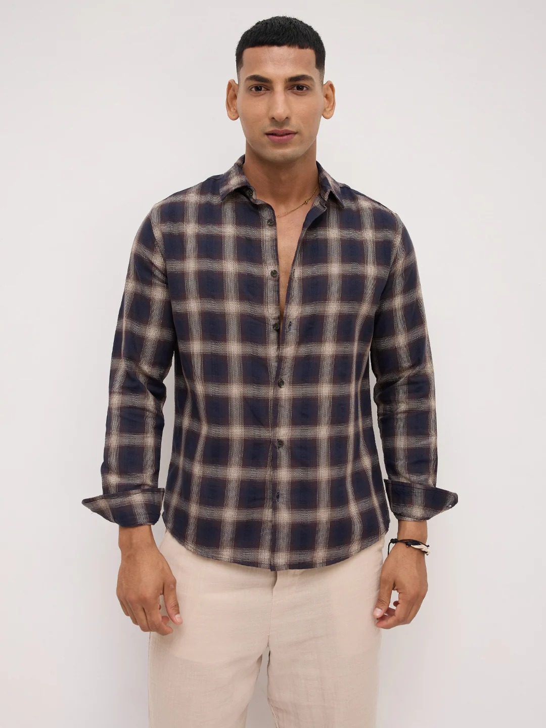 Deep Cocoa Contrast Windowpane Checks Shirt - Image 5