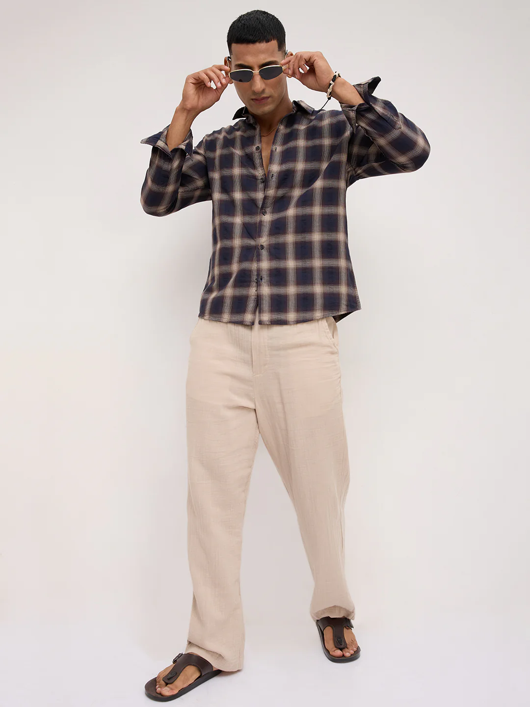 Deep Cocoa Contrast Windowpane Checks Shirt - Image 8