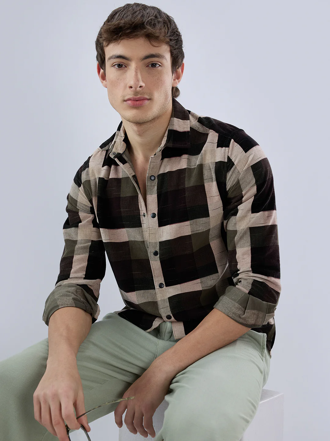 Deep Olive & Brown Crossweave Corduroy Shirt - Image 2