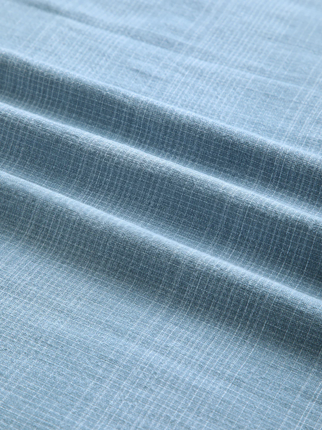 Denim Blue Crosshatch Textured Boxy Fit Crop Shirt - Image 3