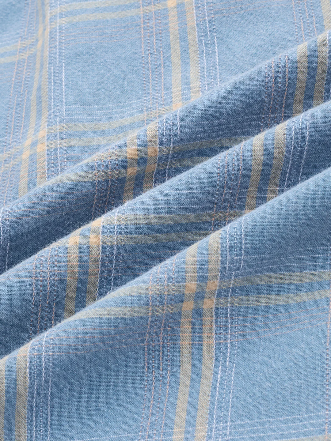 Denim Blue & Yellow Multi Line Checks Boxy Fit Crop Shirt - Image 3