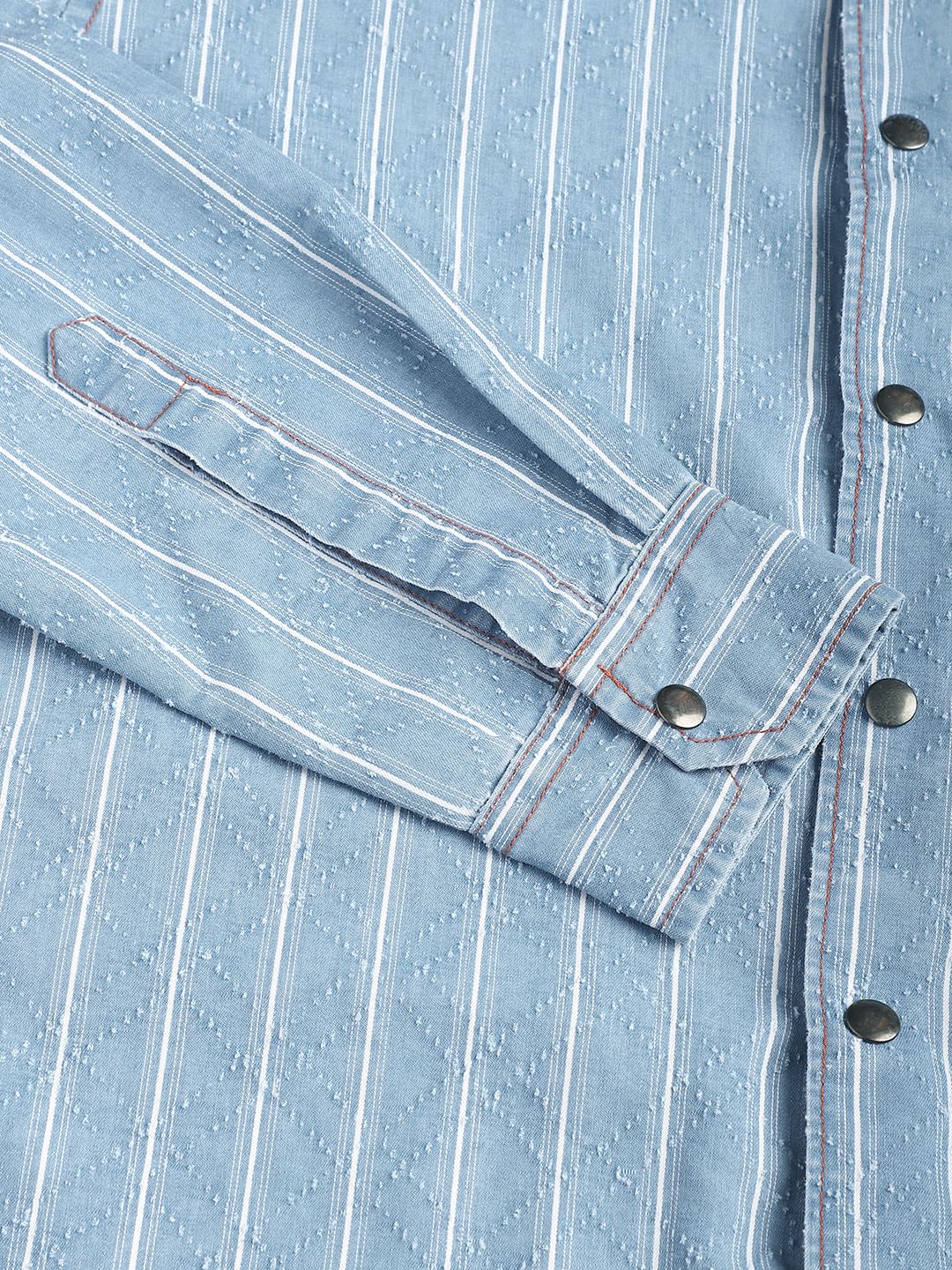 Denim Ditsy Laser Cut Lozenge Striped Shirt - Image 9