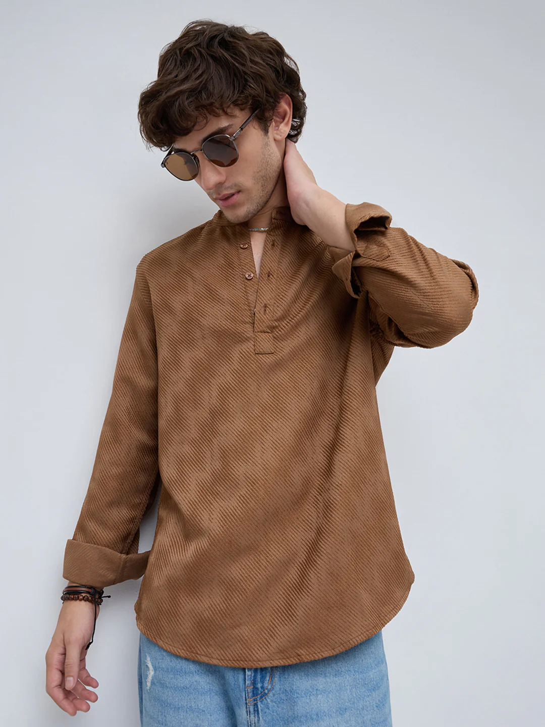 Desert Dune Diagonal Twill Textured Statement Kurta - Image 2