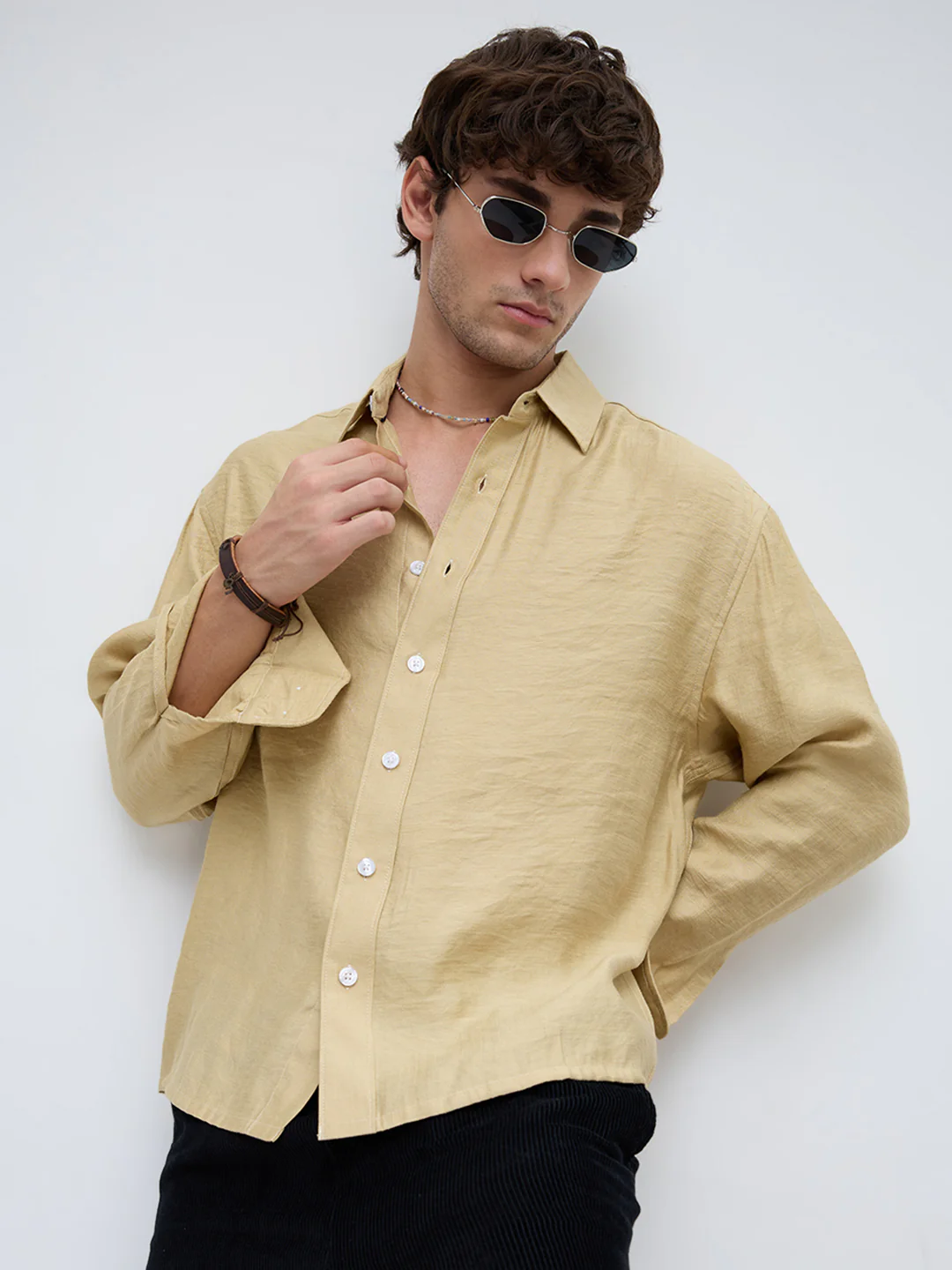 Dessert Gold Crinkled Boxy Fit Crop Shirt - Image 2