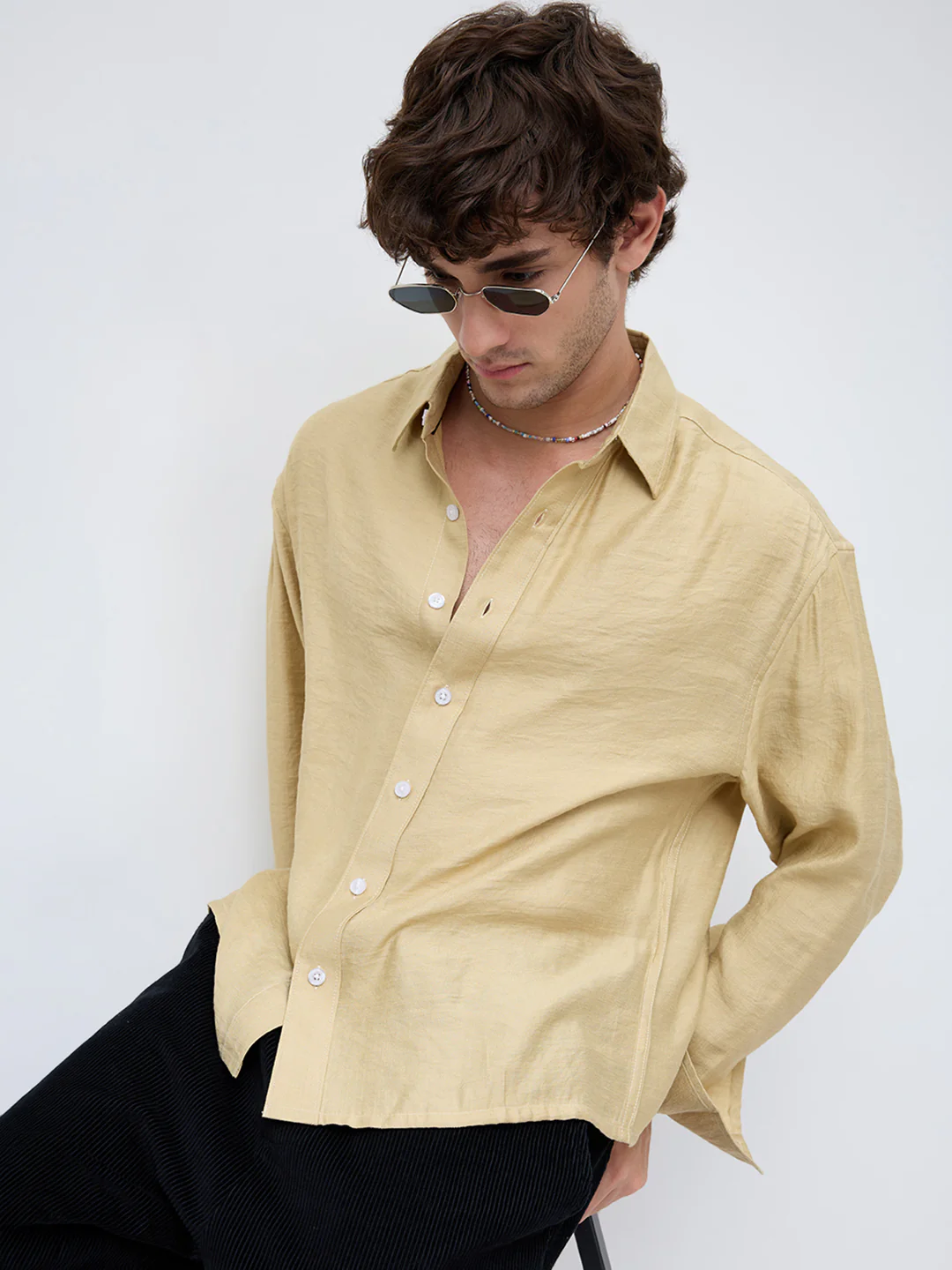 Dessert Gold Crinkled Boxy Fit Crop Shirt - Image 4
