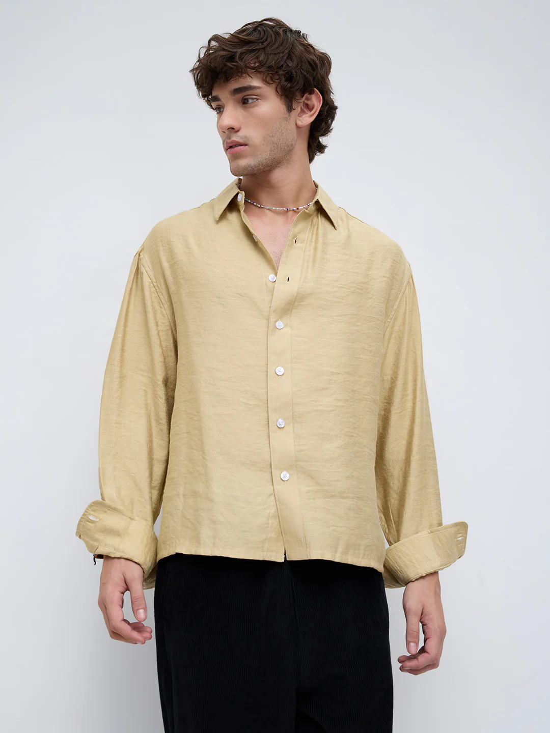 Dessert Gold Crinkled Boxy Fit Crop Shirt - Image 5