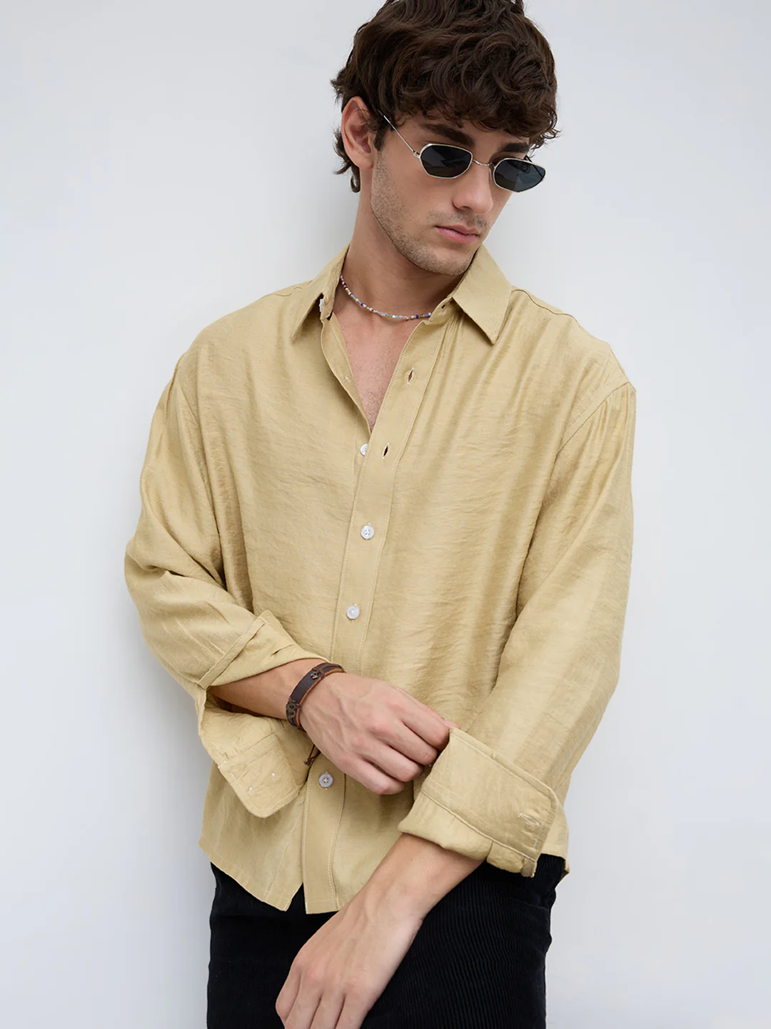 Dessert Gold Crinkled Boxy Fit Crop Shirt - Image 6