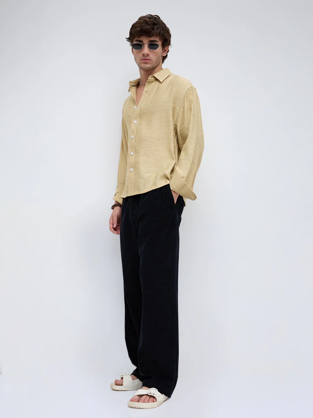 Dessert Gold Crinkled Boxy Fit Crop Shirt - Image 8