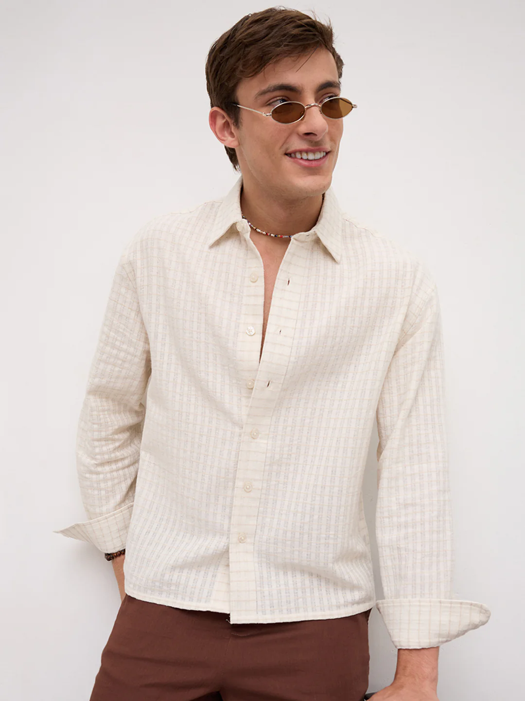 Dessert Loom Sheer Checks Boxy Fit Crop Shirt - Image 4
