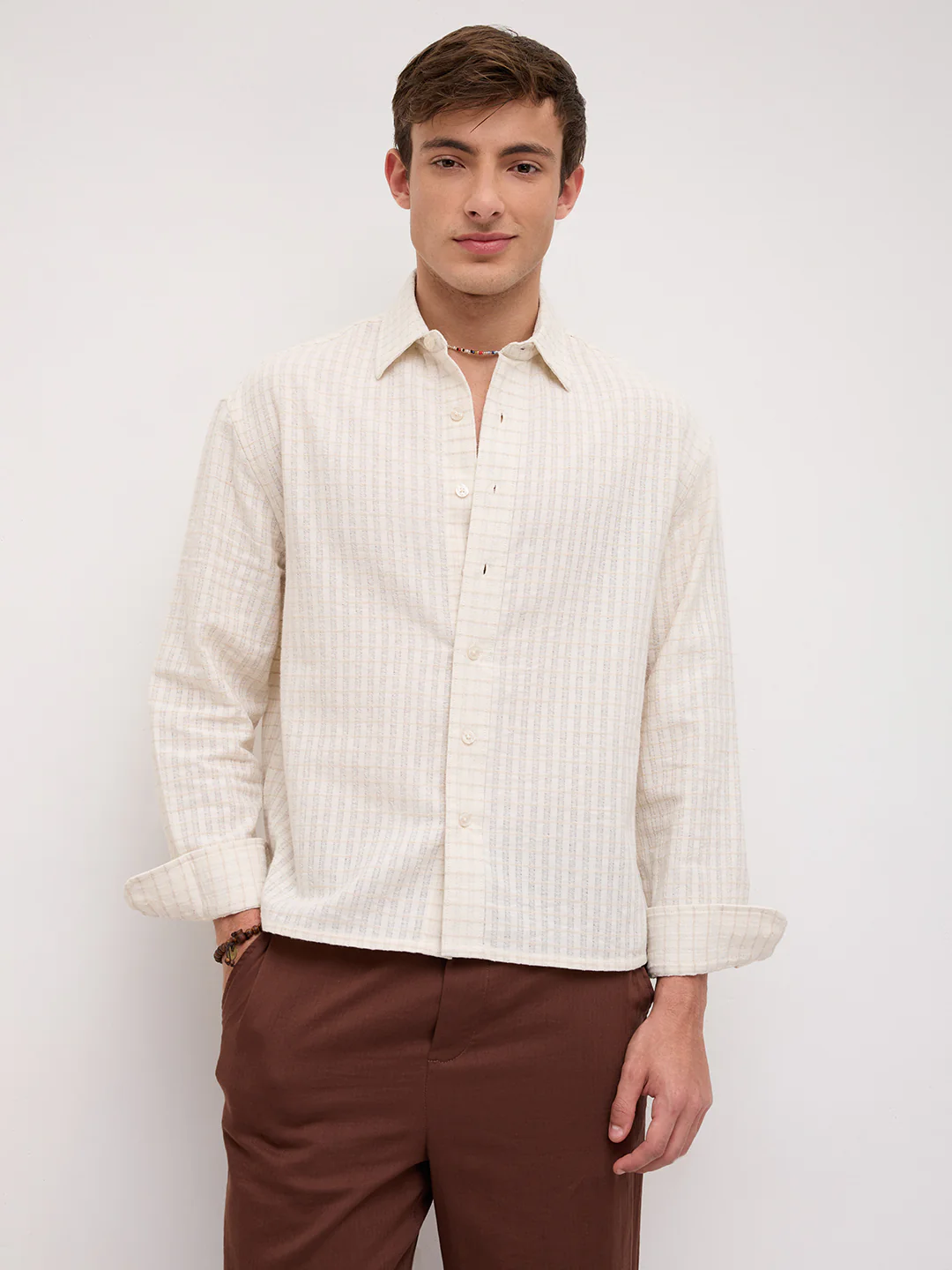 Dessert Loom Sheer Checks Boxy Fit Crop Shirt - Image 5