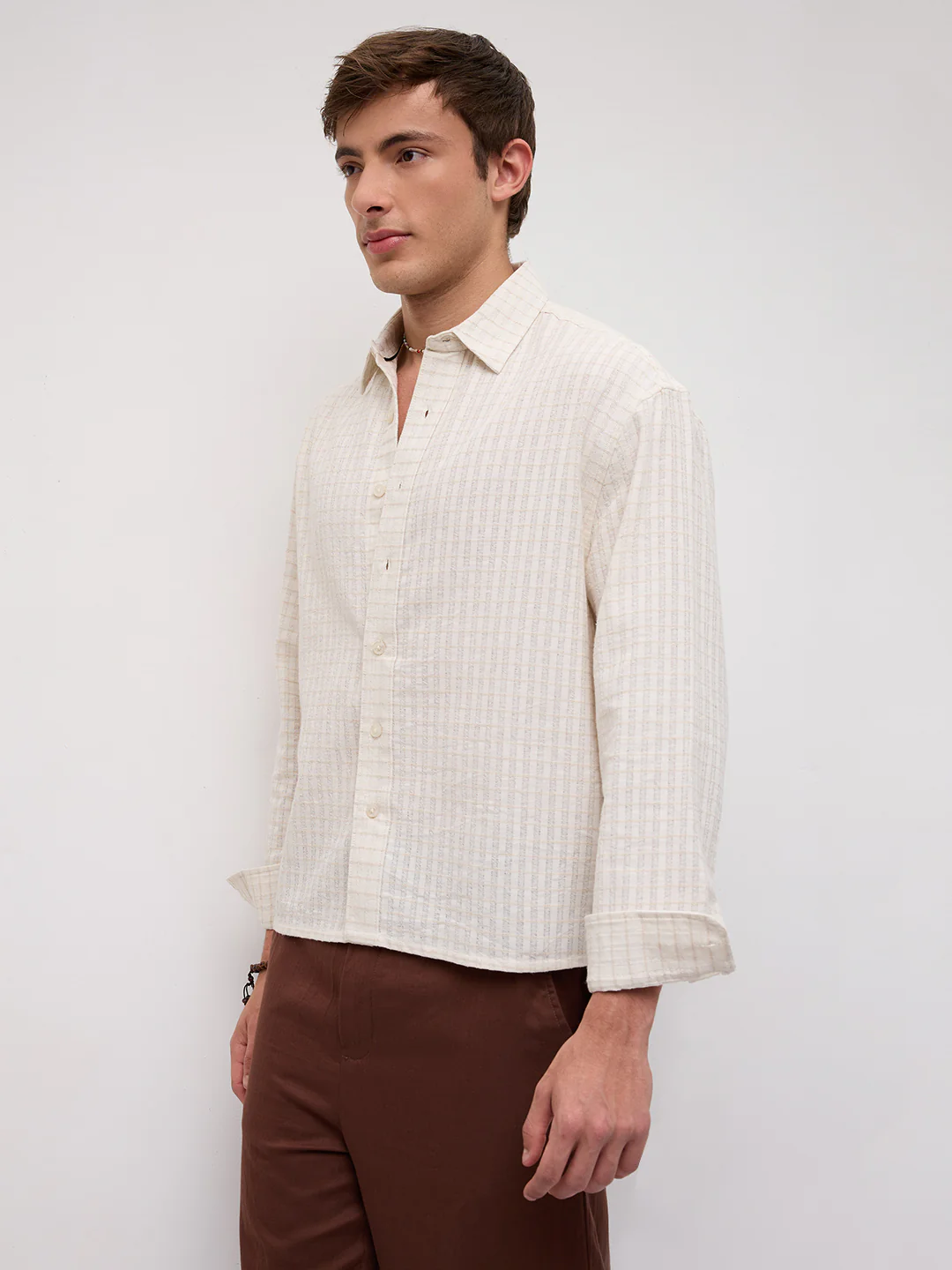 Dessert Loom Sheer Checks Boxy Fit Crop Shirt - Image 6