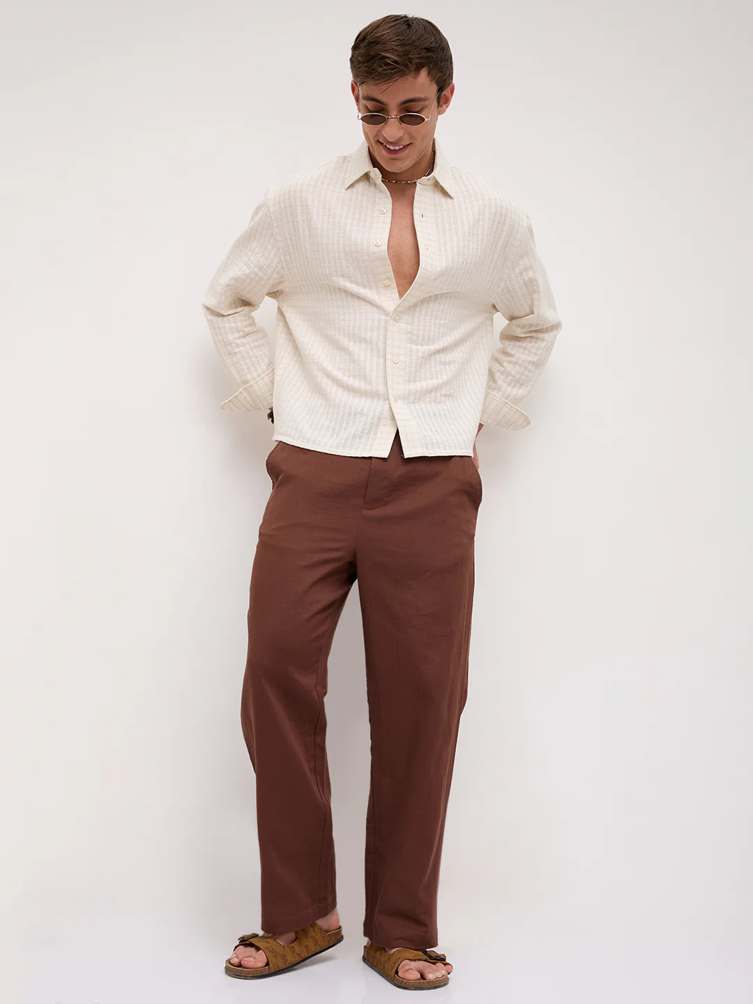 Dessert Loom Sheer Checks Boxy Fit Crop Shirt - Image 8