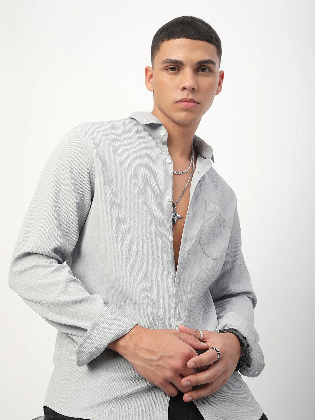 Detailed Cloud Grey Jacquard Shirt