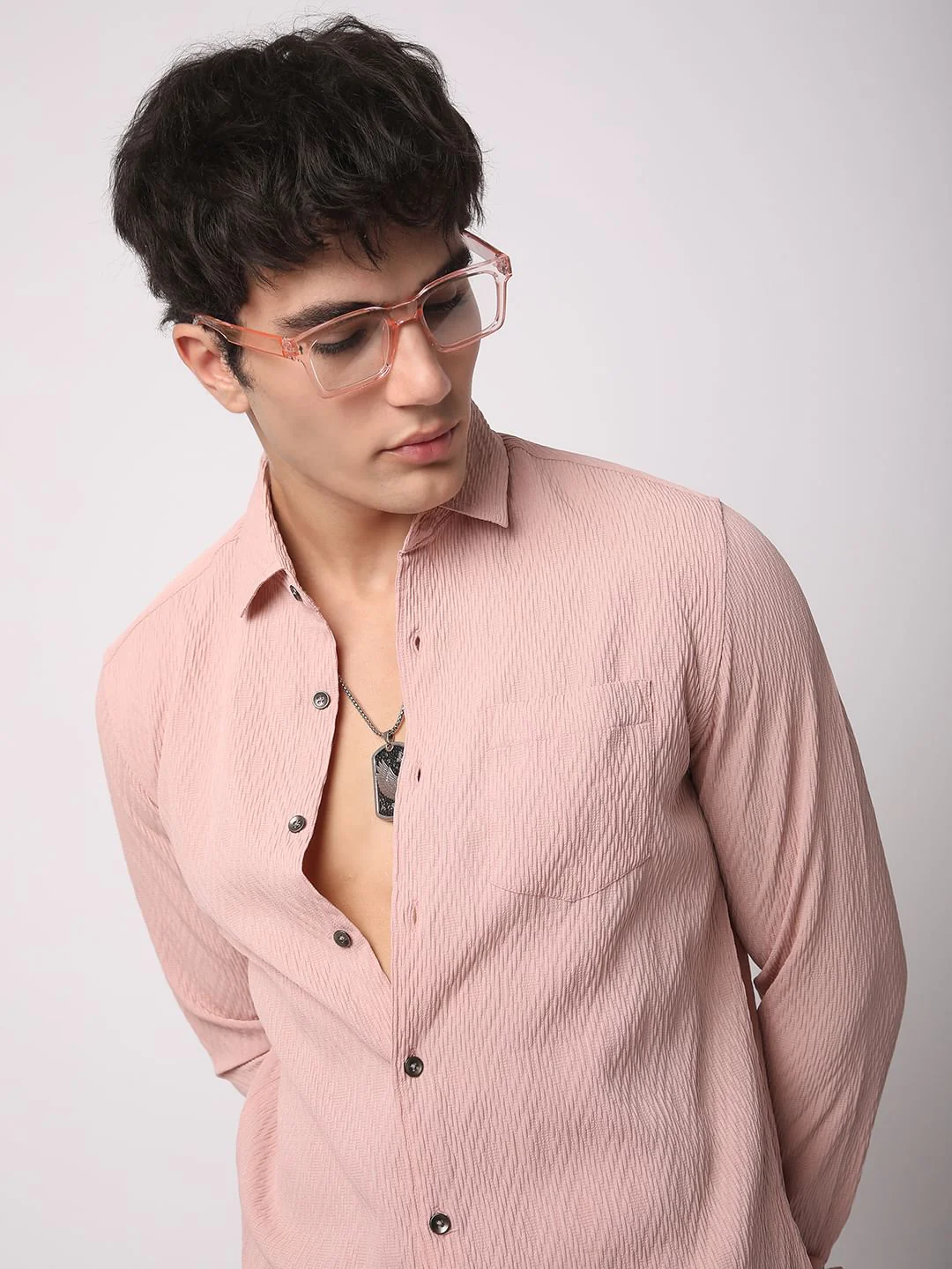 Detailed Peach Jacquard Shirt - Image 2