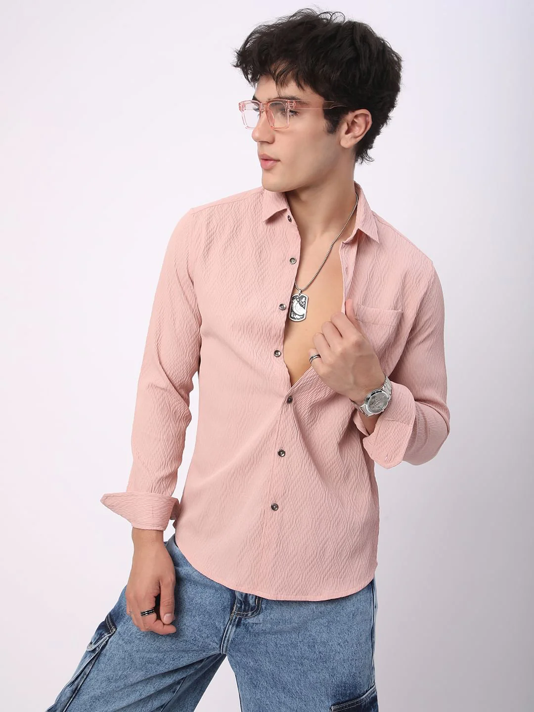 Detailed Peach Jacquard Shirt - Image 4