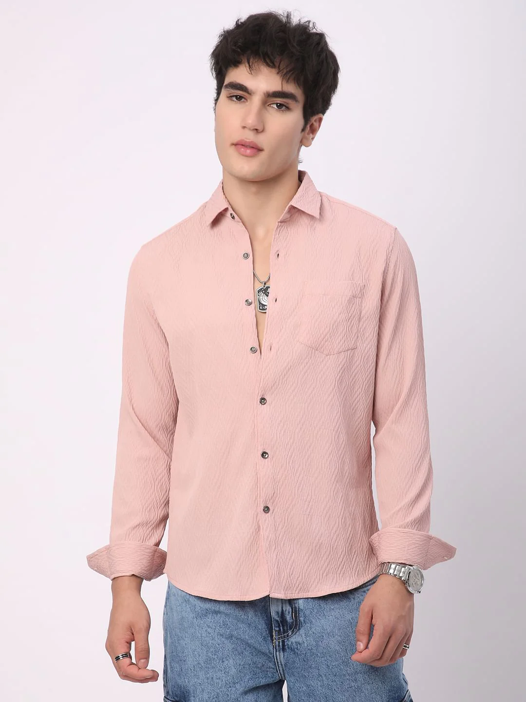 Detailed Peach Jacquard Shirt - Image 5