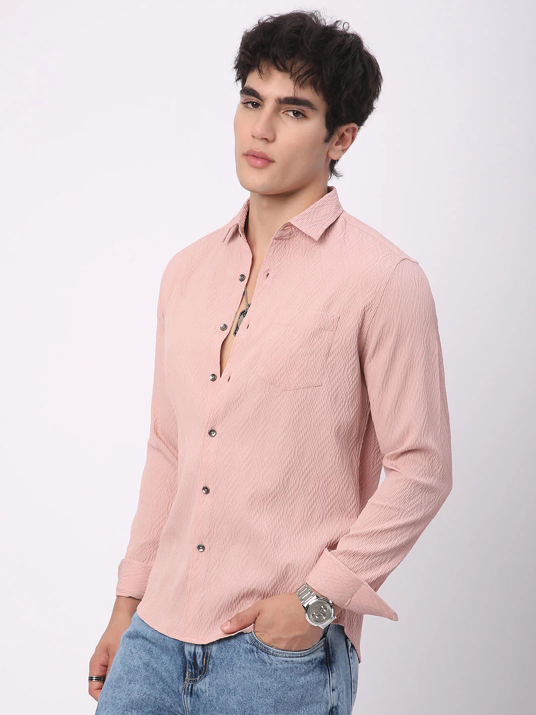 Detailed Peach Jacquard Shirt - Image 6
