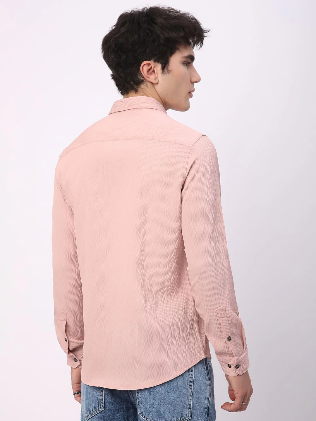 Detailed Peach Jacquard Shirt - Image 7