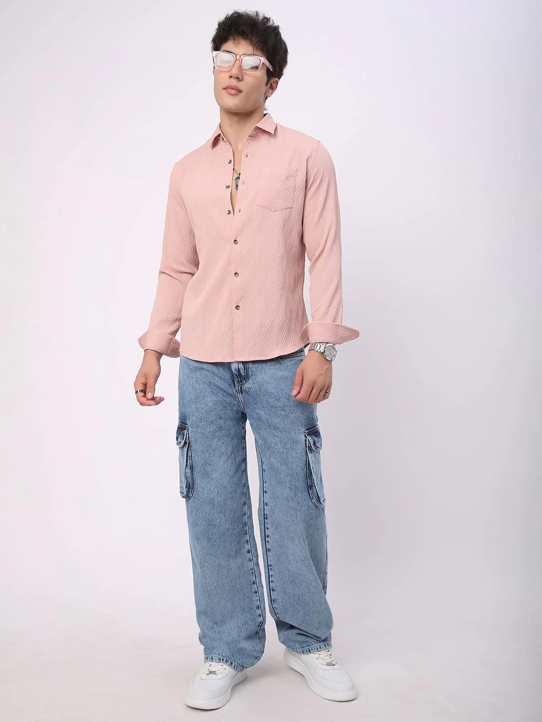 Detailed Peach Jacquard Shirt - Image 8