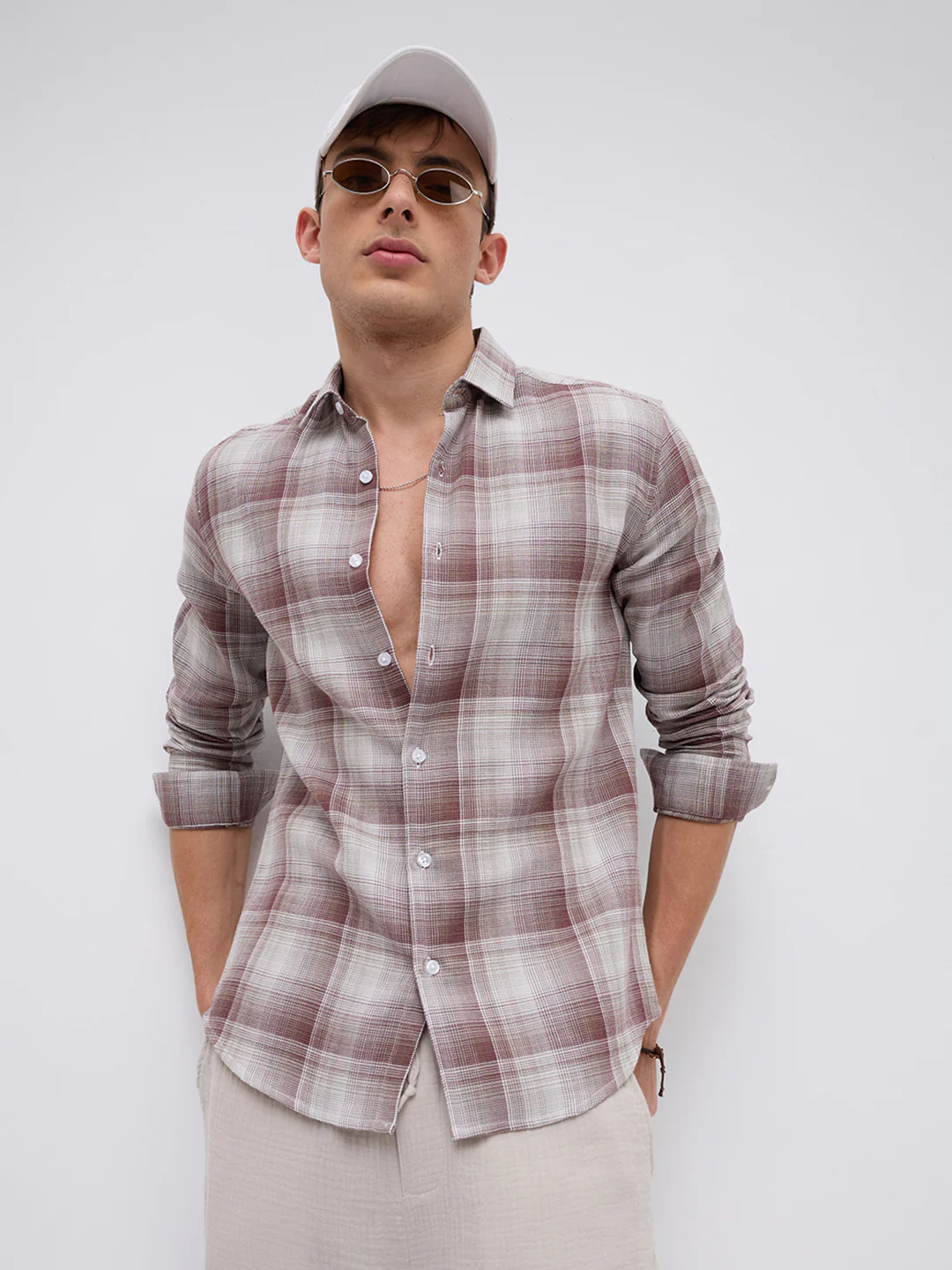 Dusty Brown Shadow Gradient Checks Shirt