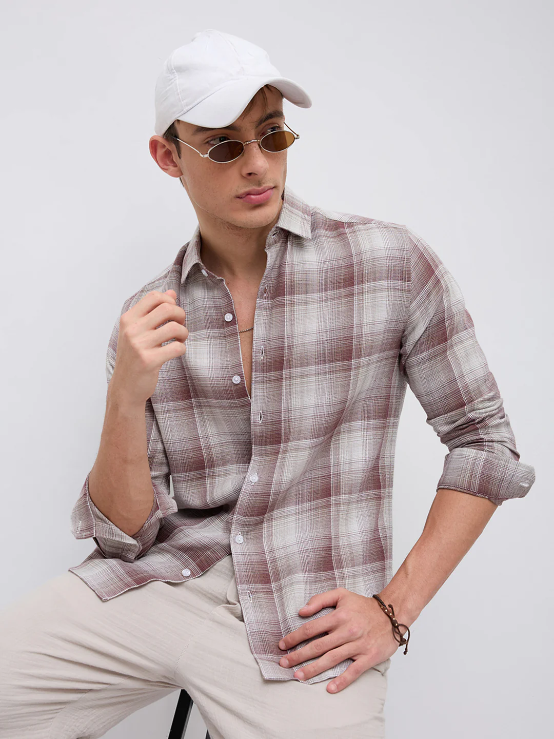 Dusty Brown Shadow Gradient Checks Shirt - Image 4