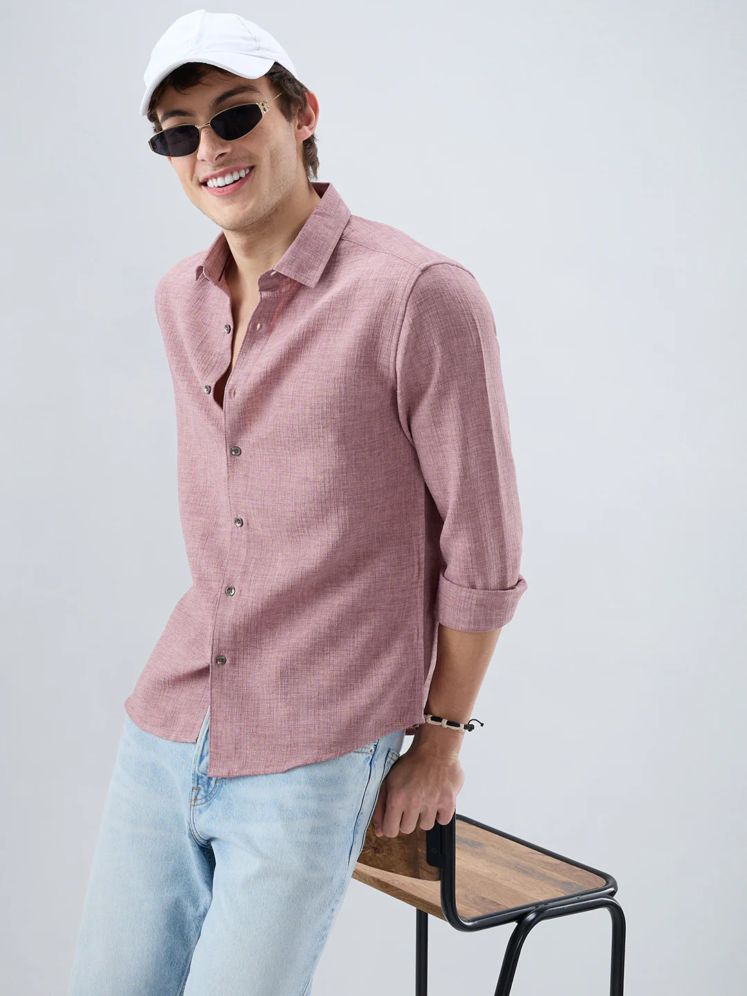 Dusty Mauve Refined Slub Textured Shirt - Image 6