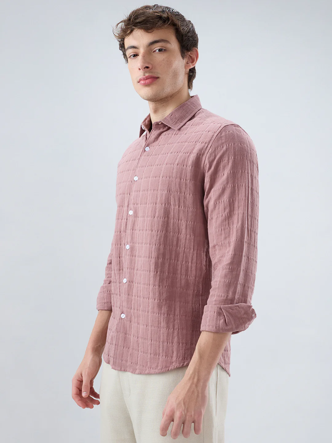 Dusty Peach Box Weave Seersucker Double Cloth Shirt - Image 6