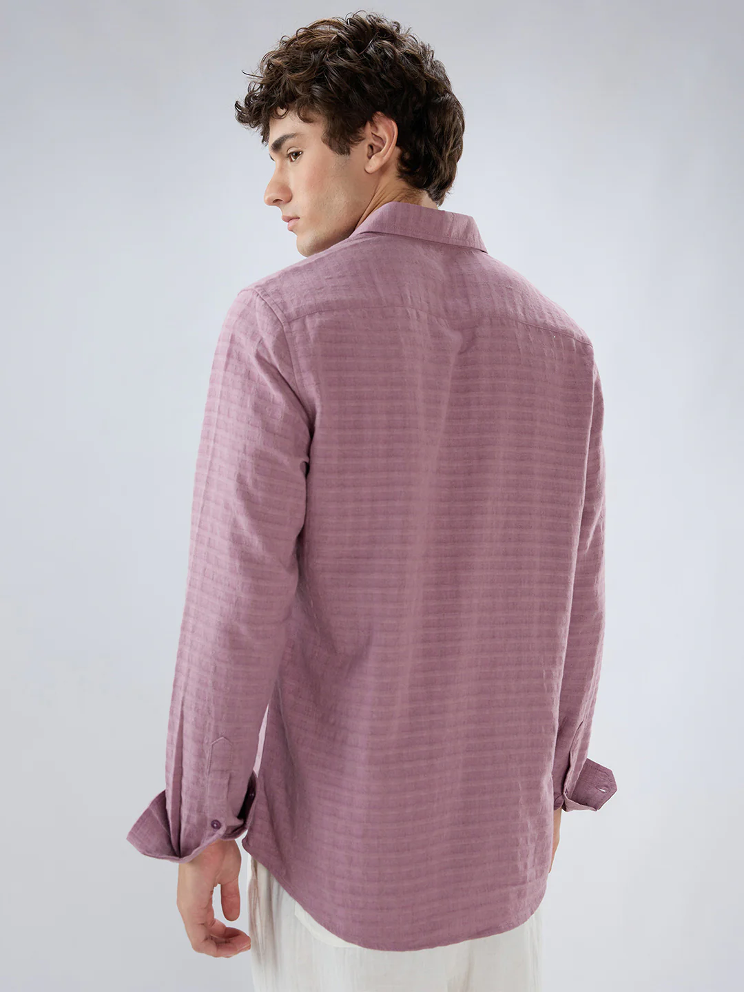 Dusty Rose Horizontal Textured Striped Shirt - Image 7