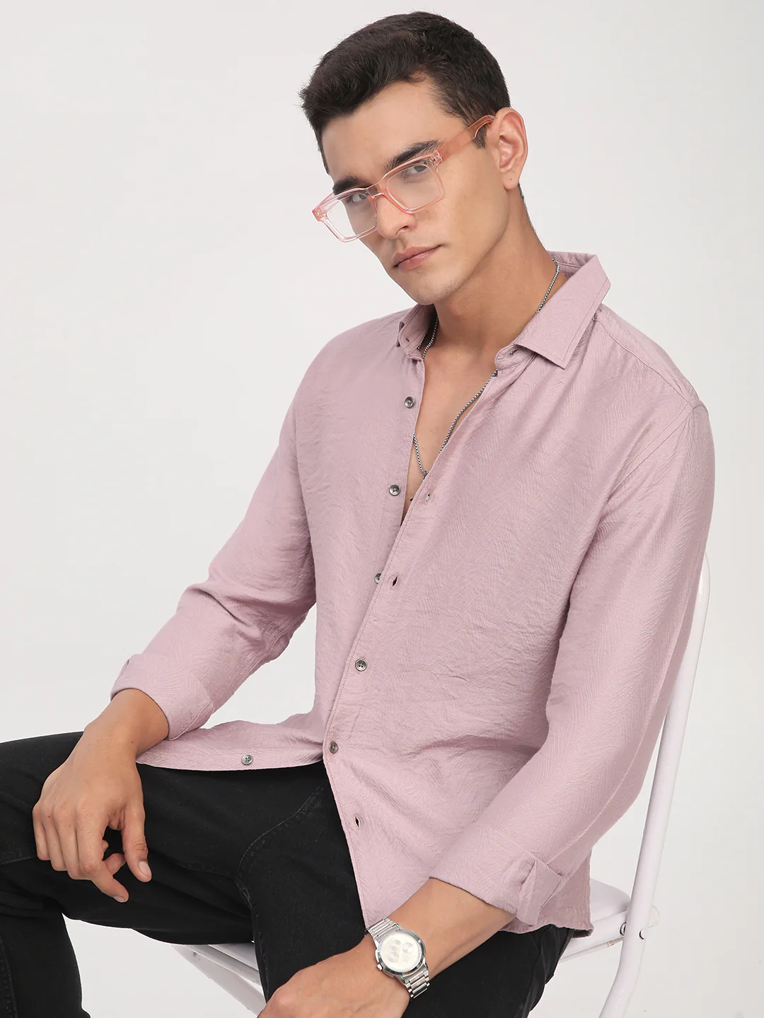 Dusty Rose Pink Rhythmic Wave Jacquard Shirt