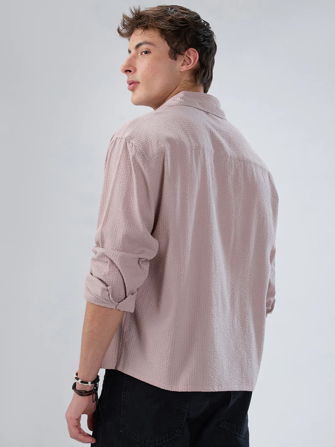 Dusty Rose Seersucker Boxy Fit Crop Shirt - Image 6