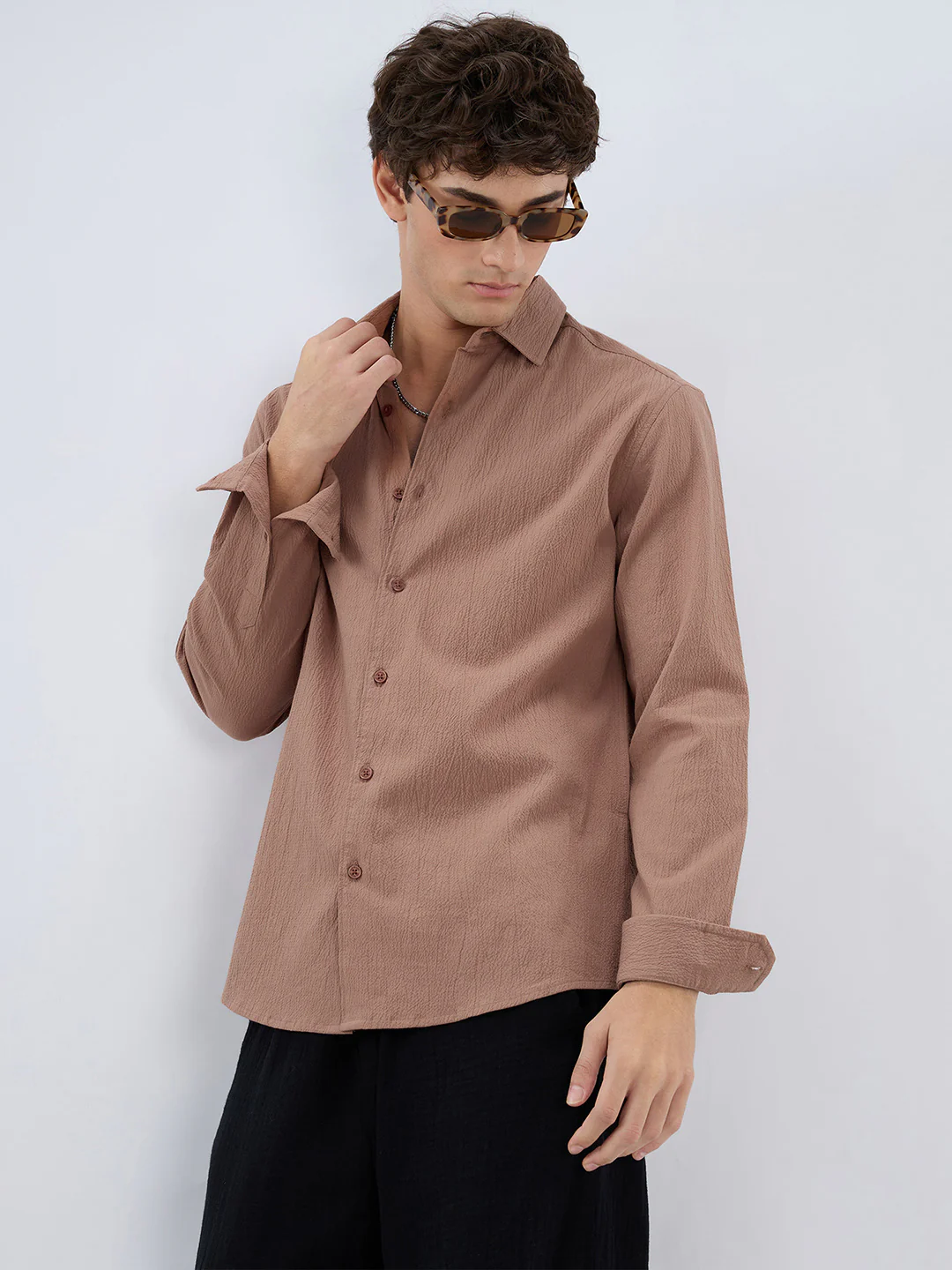 Elegant Apricot Textured Shirt - Image 6