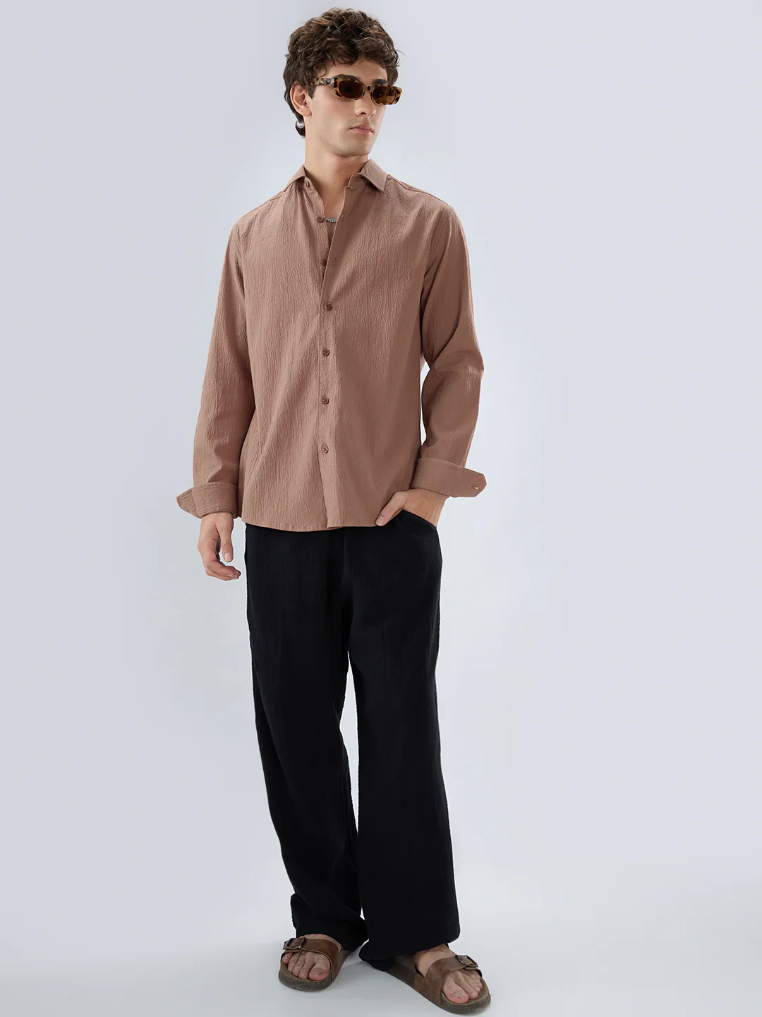 Elegant Apricot Textured Shirt - Image 8