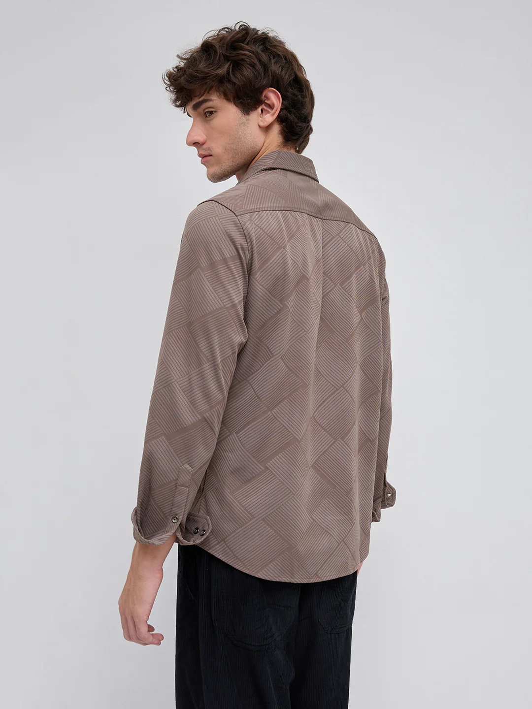 Elegant Brown Block Weave Knitted Shirt - Image 7