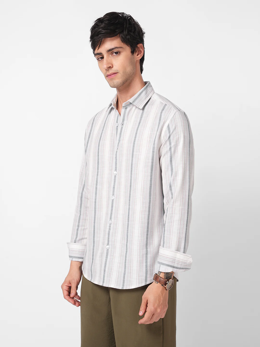 Elegant Grey Multi Pinstripe Panel Shirt - Image 6