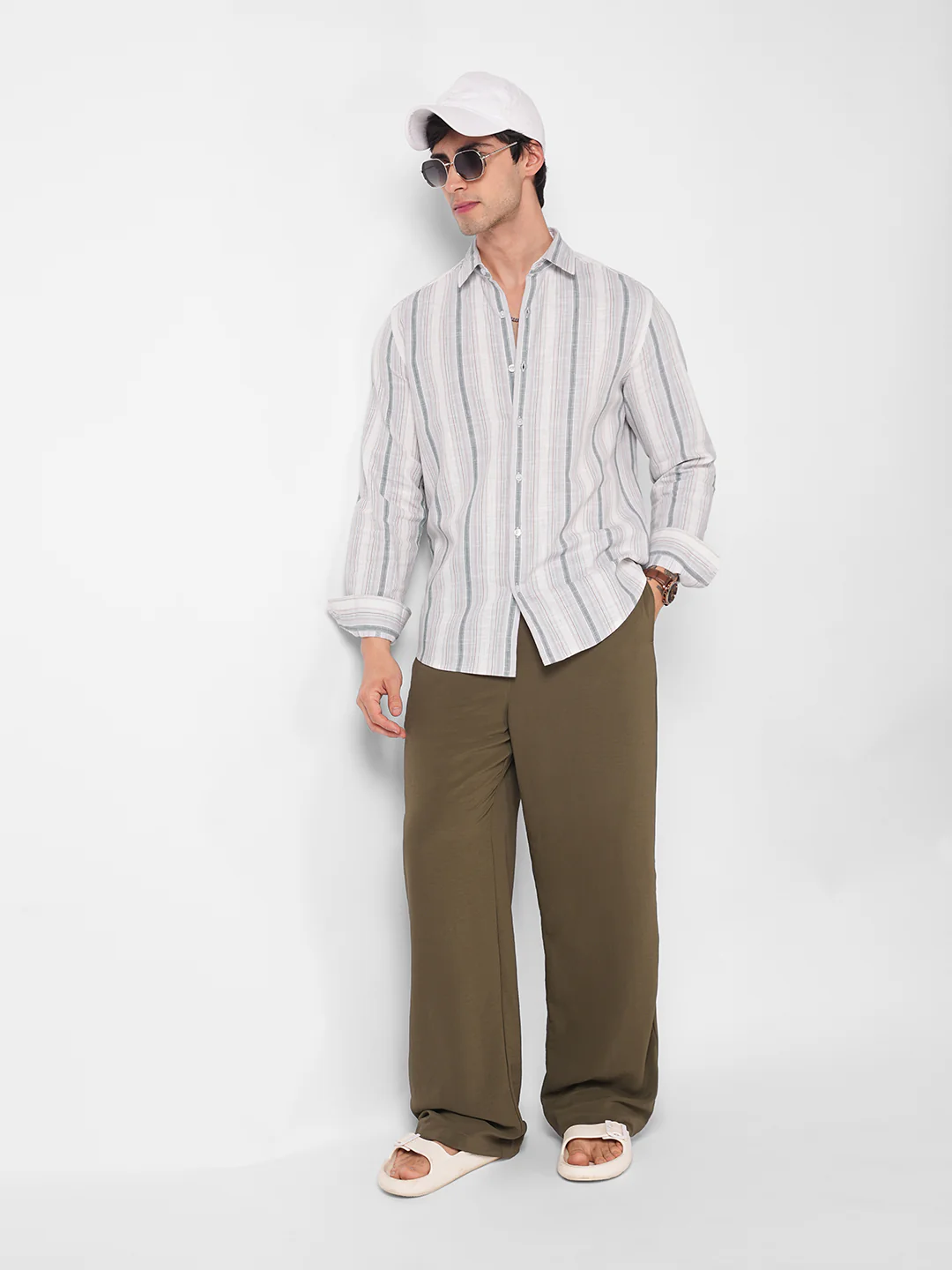 Elegant Grey Multi Pinstripe Panel Shirt - Image 8