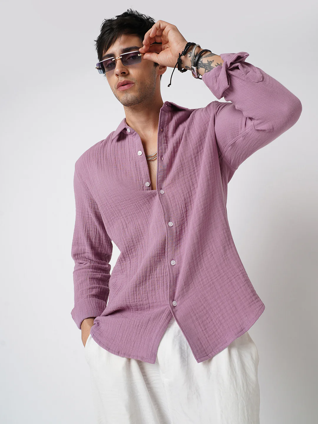 Elegant Lilac Double Cloth Shirt