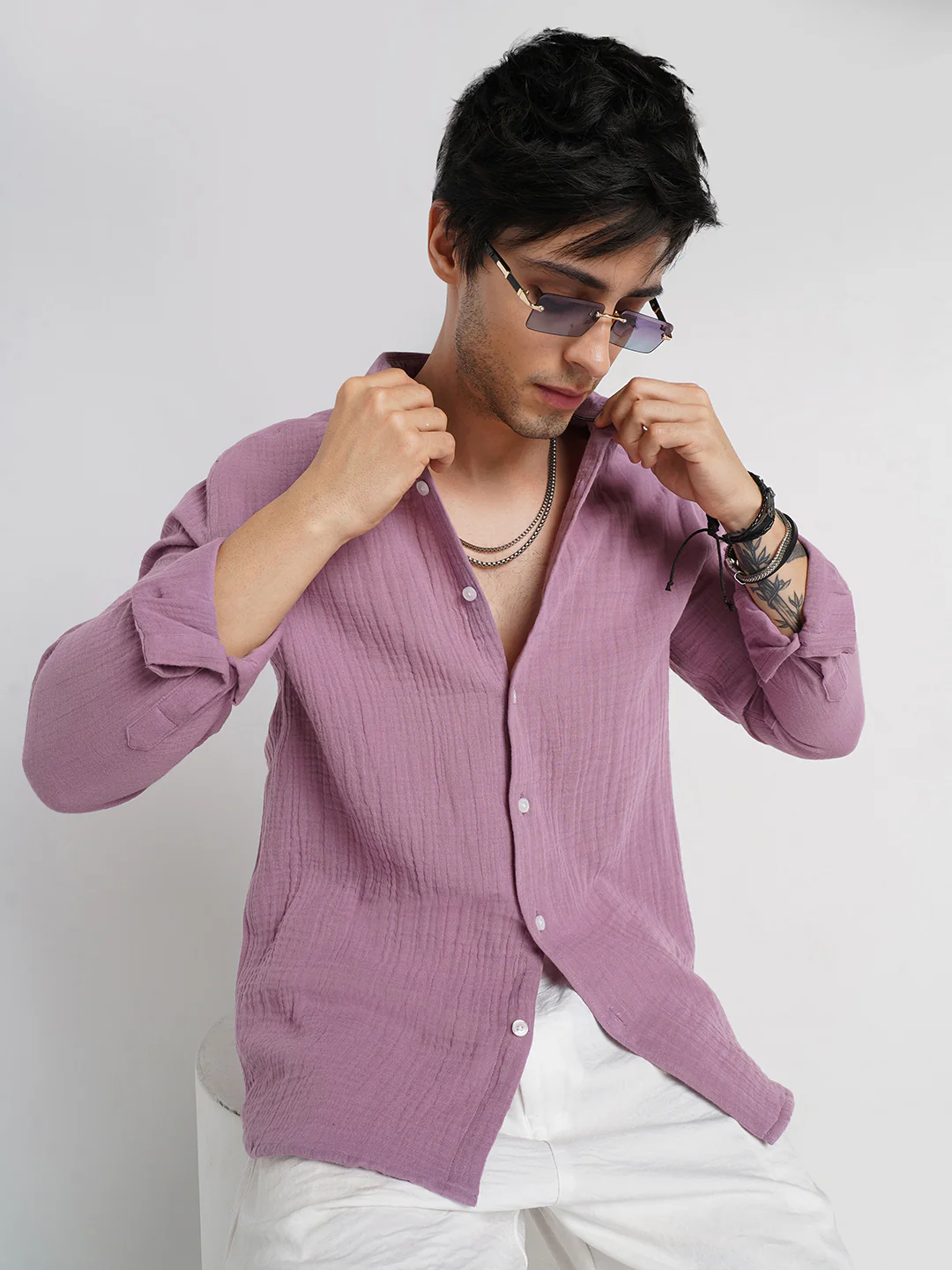 Elegant Lilac Double Cloth Shirt - Image 2