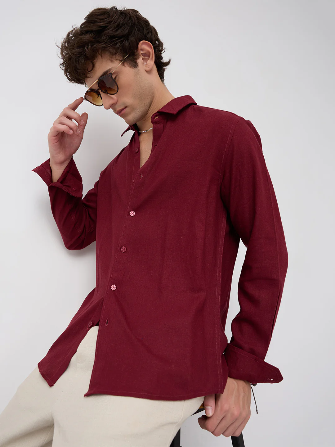 Elegant Maroon Linen Blend Everyday Shirt - Image 2