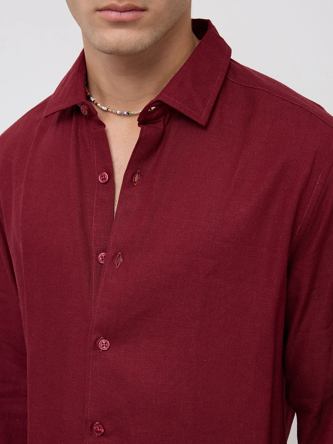 Elegant Maroon Linen Blend Everyday Shirt - Image 3