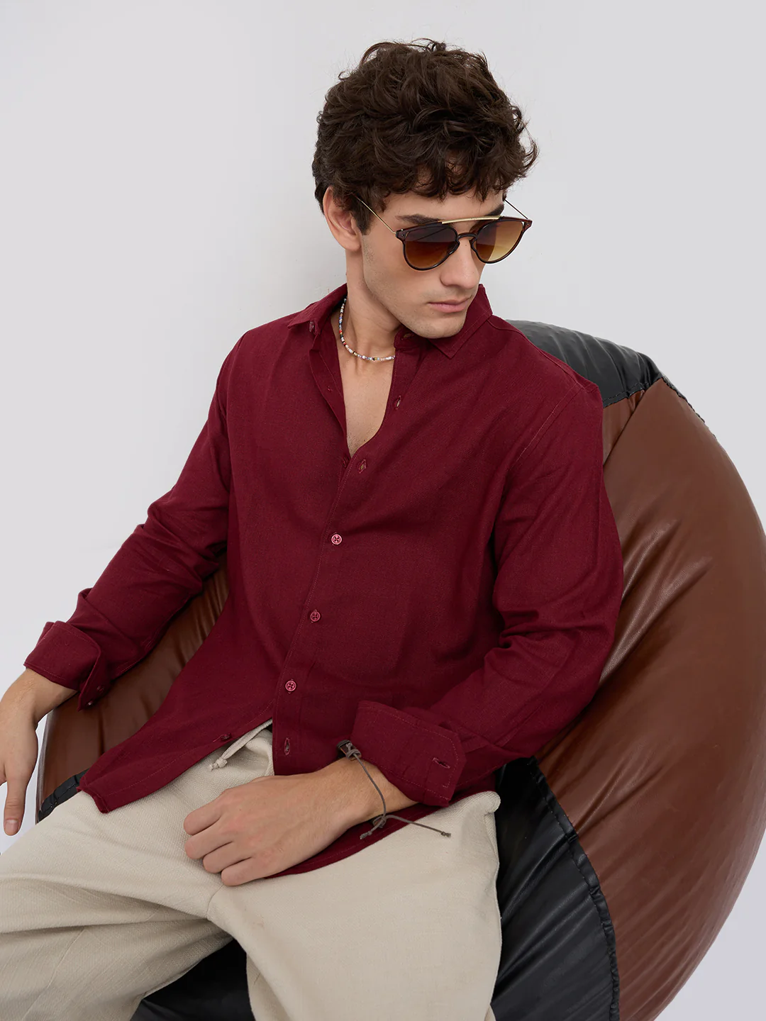 Elegant Maroon Linen Blend Everyday Shirt - Image 4