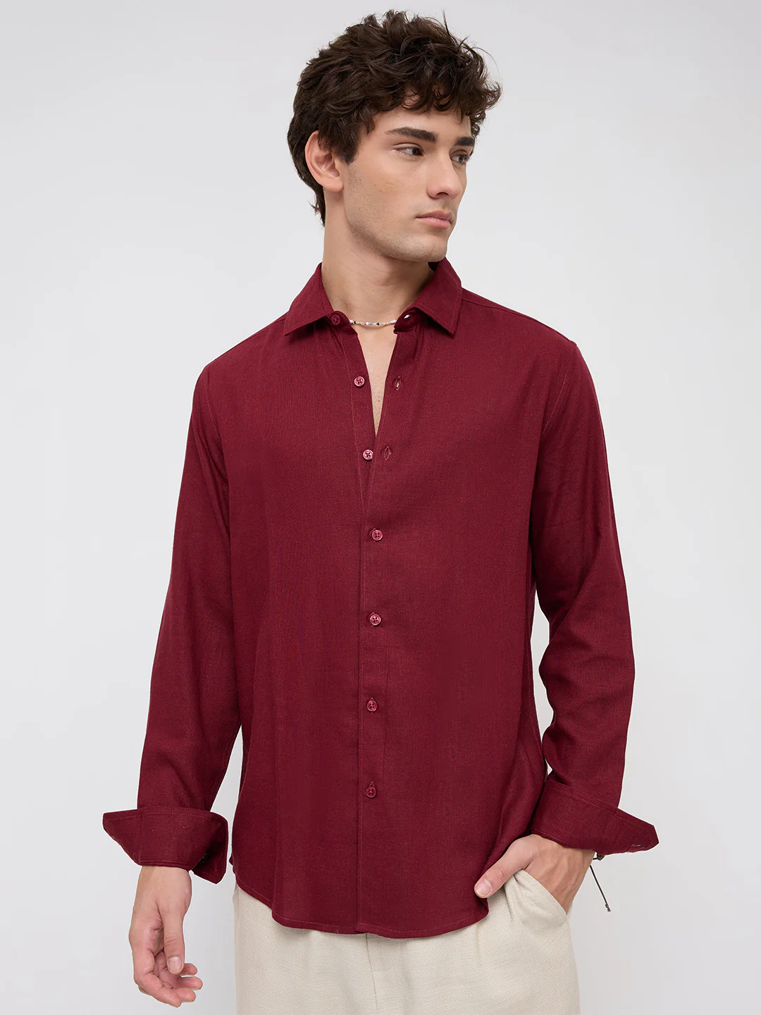 Elegant Maroon Linen Blend Everyday Shirt - Image 5