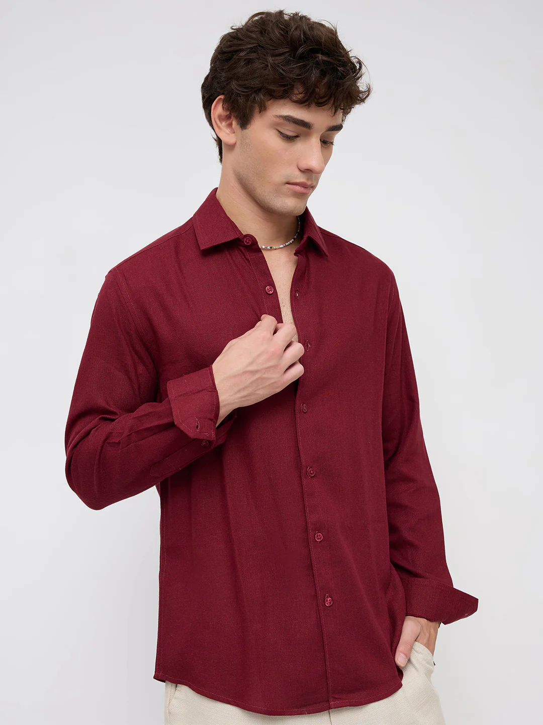 Elegant Maroon Linen Blend Everyday Shirt - Image 6