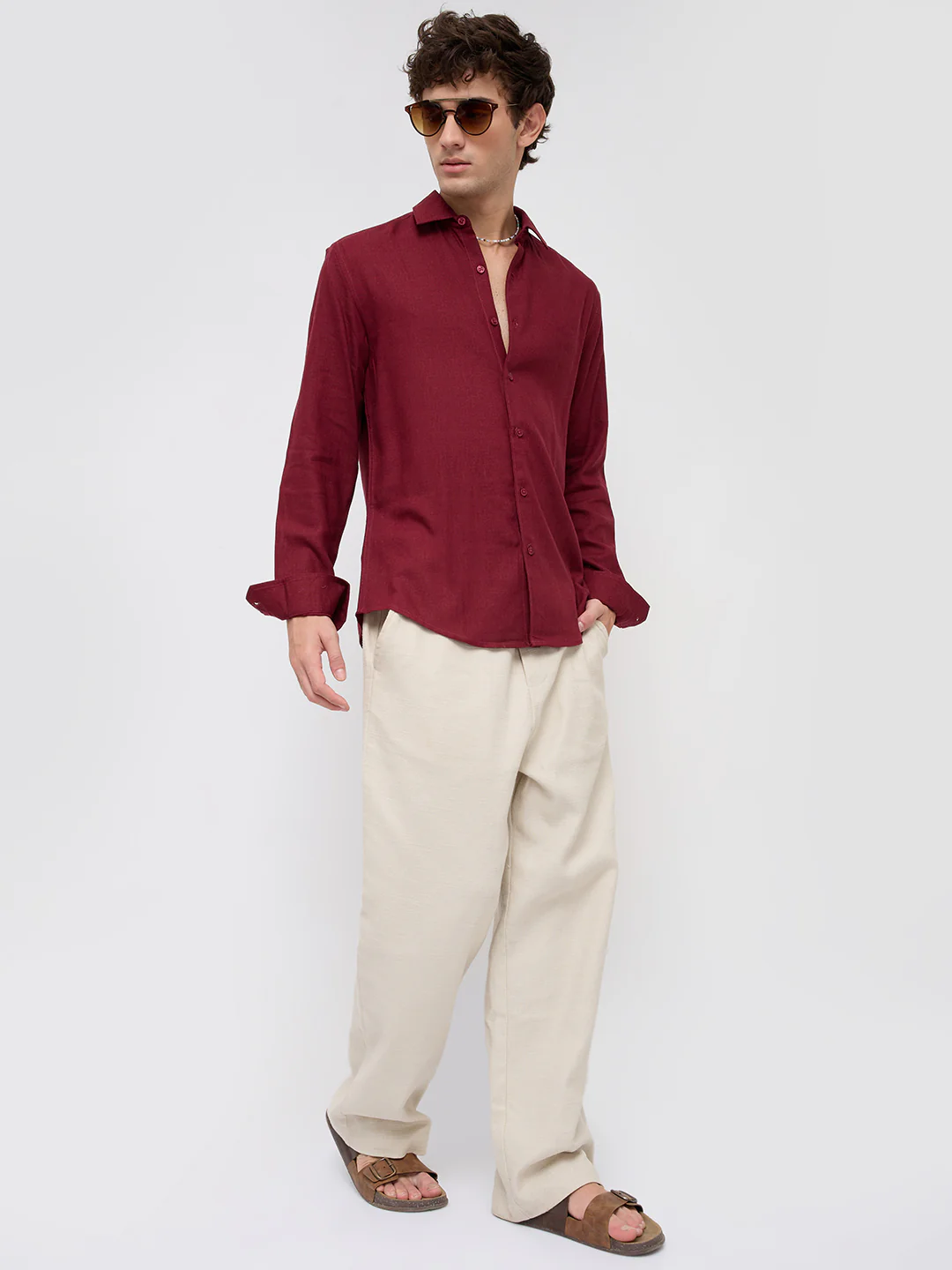 Elegant Maroon Linen Blend Everyday Shirt - Image 8